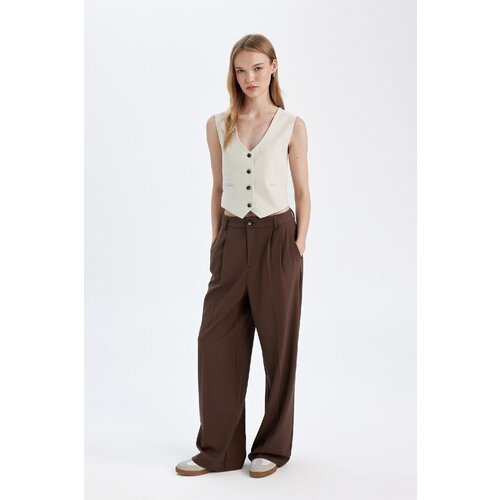 Defacto Wide Leg Wide Leg Fleece Pocket High Waist Standard Length Basic Plain Classic Trousers Slike