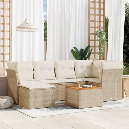 vidaXL 7-dijelni set vrtnih sofa od poliratana s jastucima bež Cijene