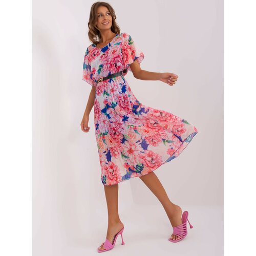 Fashion Hunters Dark blue and pink floral pleated dress Slike