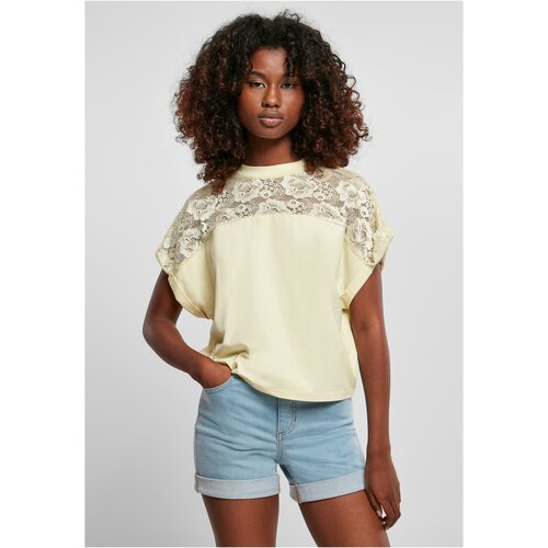 UC Curvy Women's short oversized lace t-shirt with soft yellow color Cene
