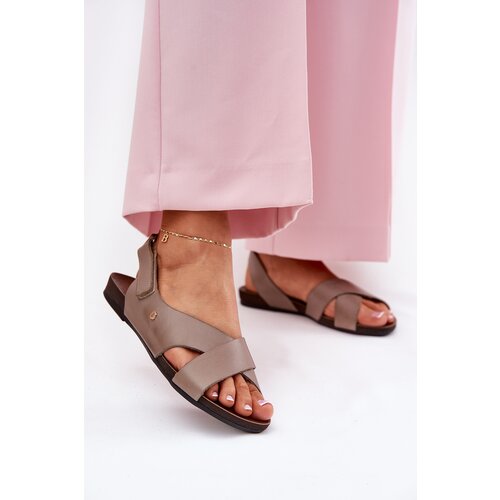 Zazoo Leather Velcro Sandals Dark Beige 40141 Slike
