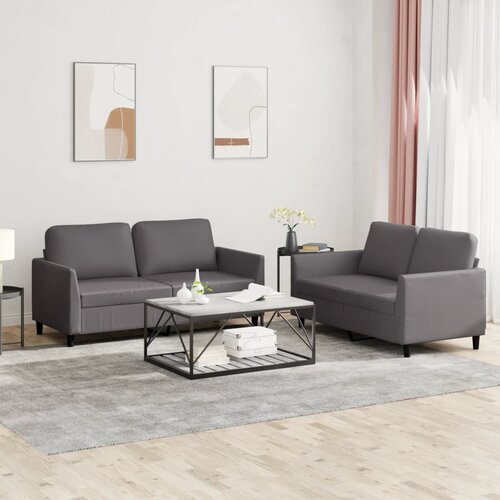  2-dijelni set sofa s jastucima sivi od umjetne kože Cene