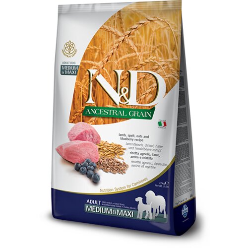 N&d suva hrana za pse ancestral grain medium/maxi jagnjetina i borovnica 2.5kg Slike