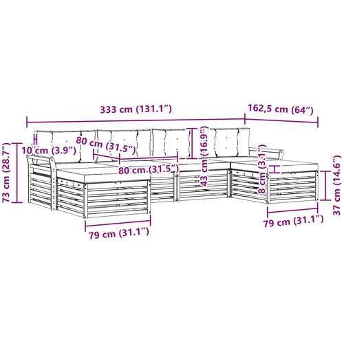  Set vanjskih sofa 6 kom. Bijela i svjetlosiva 333 x 162,5 x 73 cm Slike