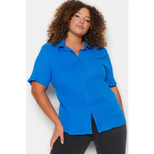 Trendyol Curve Plus Size Shirt - Blue - Relaxed fit
