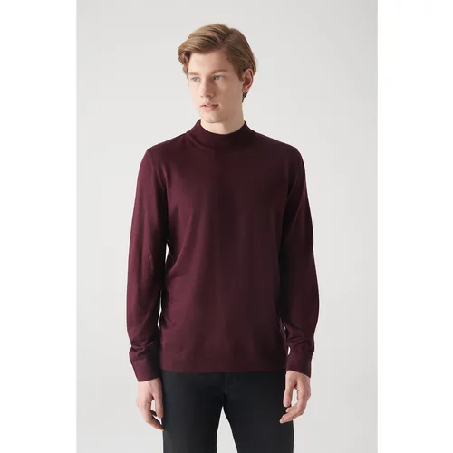 Avva Men's Burgundy Half Turtleneck Wool Blended Standard Fit Normal Cut Knitwear Sweater