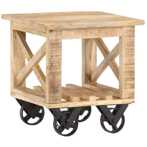  Bočni stolić s kotačima 40 x 40 x 42 cm od grubog drva manga