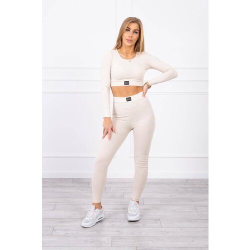 Kesi Striped top set with a blouse in light beige color Cene