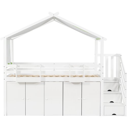 Lumor Pogradna postelja 90x200 cm - En Bois Massif - Avec 1 Armoire、2 Casiers Et Escalier De Rangement - White, (22156748) Slike