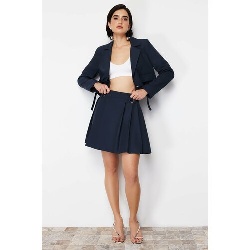 Trendyol Navy Blue Pleated Buckle Detail Mini Woven Skirt Slike