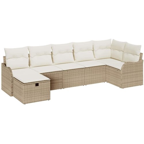 vidaXL Vrtna sedežna garnitura z blazino 7 pcs Bež Poly ratan, (5000145235) Cene