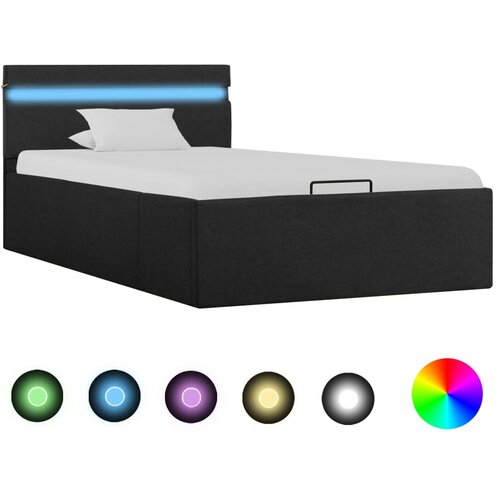 VidaXL Dvižni posteljni okvir LED temno sivo blago 100x200 cm Slike