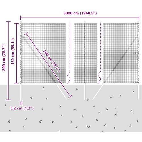 VidaXL varjena žična ograja z 13 stebrički Zelena 1.5x50 m Jeklo Slike
