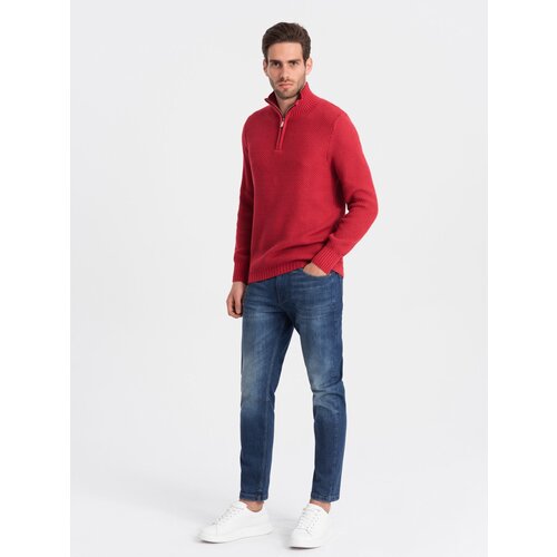 Ombre Men's knitted sweater with spread collar - red Cijene