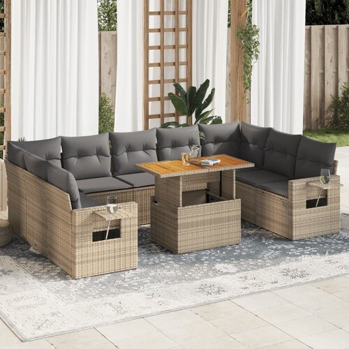 vidaXL 10-dijelni set vrtnih sofa s jastucima bež od poliratana Cijene
