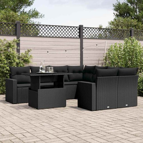  9-dijelni set vrtnih sofa s jastucima crni od poliratana Crna 100 x 55 x 73 cm Cene