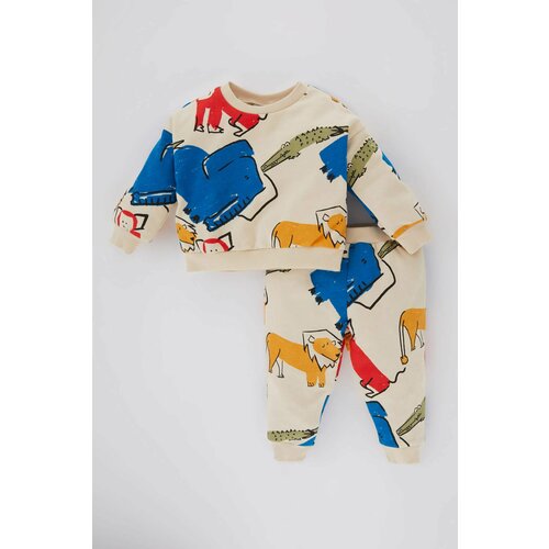 Defacto Baby Boy Animal Printed Sweatshirt Sweatpants 2 Piece Set Slike