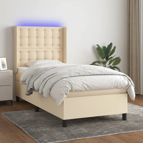 The Living Store Box spring postelja z vzmetnico LED krem 100x200 cm blago - Box Spring Postelja, (21520610)