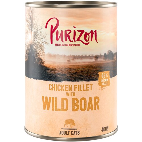  22 + 2 gratis! Purizon Adult 24 x 200g/400g - brez žit - Pi&scaron;čančji file z divjo svinjo (24 x 400 g) Cijene