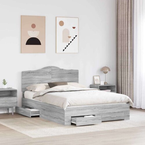  Okvir za krevet s uzglavljem Siva Sonoma 140 x 200 cm Slike