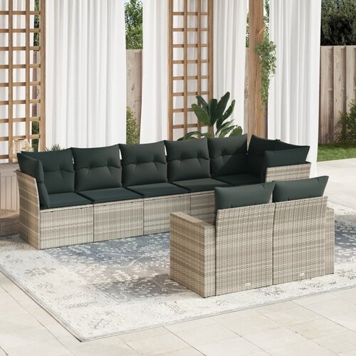 vidaXL 8-dijelni set vrtnih sofa od poliratana s jastucima svjetlosivi Cene