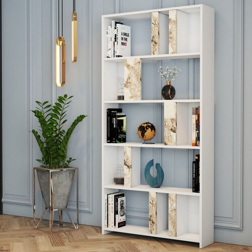 Woody Fashion polica za knjige lima white marble Slike
