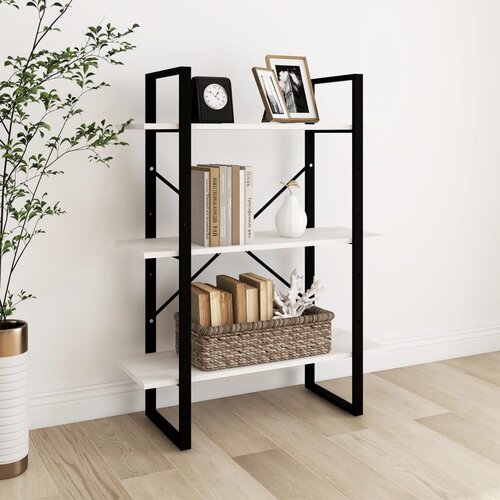 VidaXL Knjižna omara 3-nadstropna bela 80x30x105 cm trdna borovina Slike