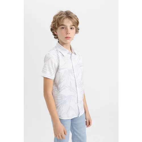 Defacto Boy's Polo Collar Patterned Linen Look Short Sleeve Shirt