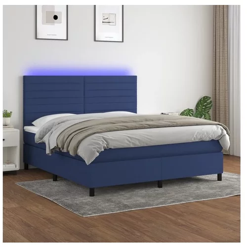 vidaXL Box spring postelja z vzmetnico LED modra 180x200 cm