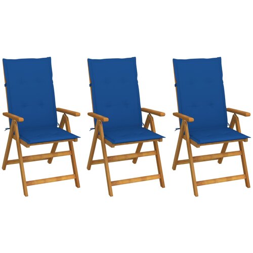 3 Zložljivi vrtni stoli 3 kosi z blazinami trden akacijev les Slike