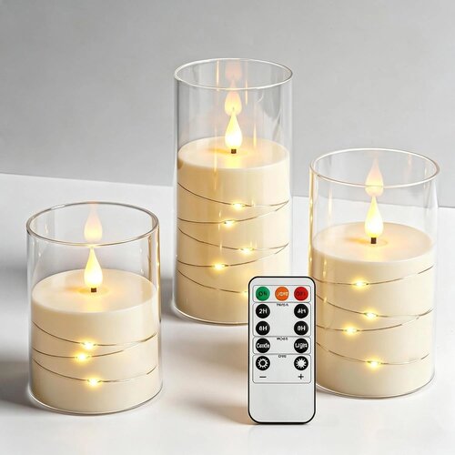 DA BY LED komplet 3 sveč s svetlobno verigo in daljincem Slike