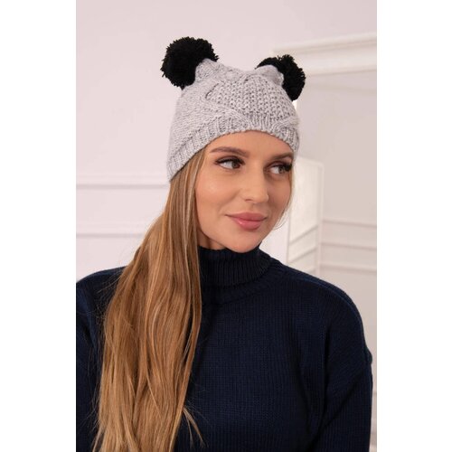  Cap with fleece 2 pompoms K291 gray Slike