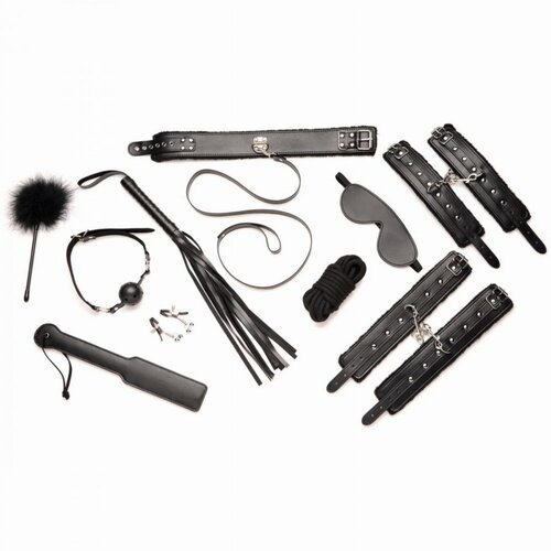 Master Series Hook Up 10-Piece Plush Bondage Set - Black Cene