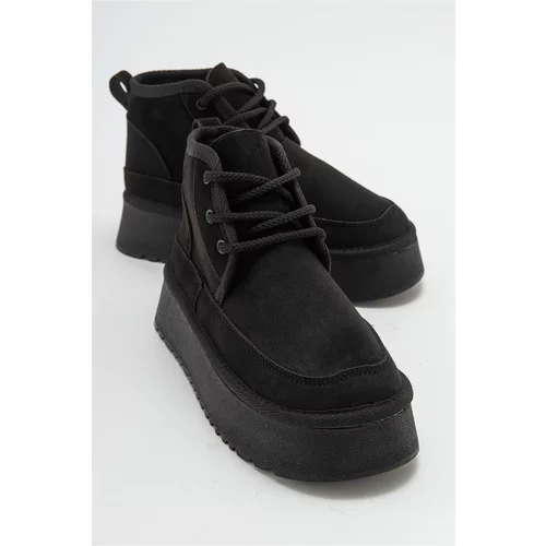 LuviShoes Ovela Black Thick Sole Lace-Up Women's Sports Boots