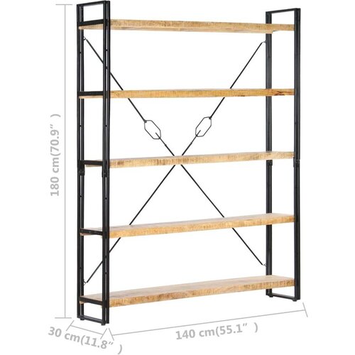VidaXL knjižna omara 5-nadstropna 140x30x180 cm trden mangov les Slike
