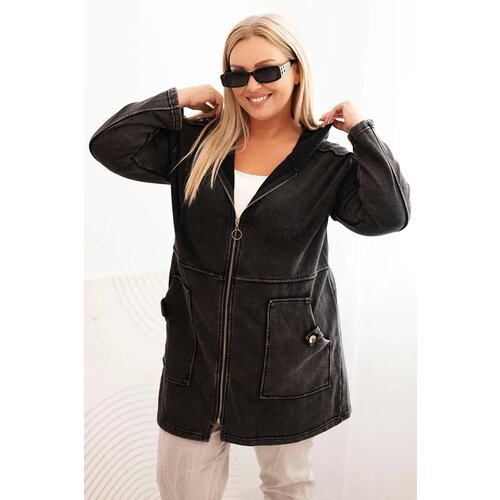 Kesi Włoski women's plus size hooded sweatshirt with pockets distressed black Cene