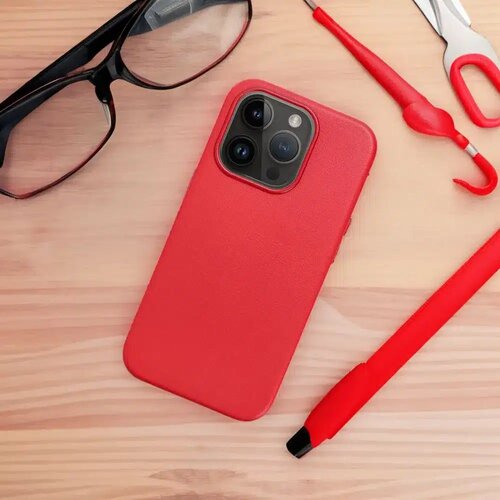  Kožna Mag Cover maska kompatibilna s MagSafe za iPhone 15 crvena Slike