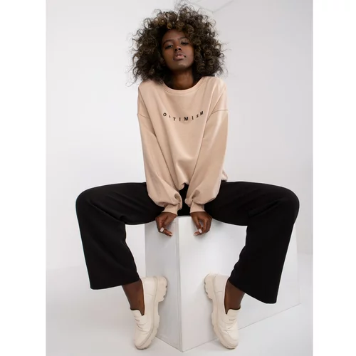 Fashion Hunters Beige sweatshirt without a hood with Miley embroidery