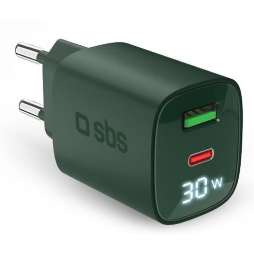Sbs 30W stenski polnilnik USB-A USB-C Gan LED zelen, (5000277594) Slike