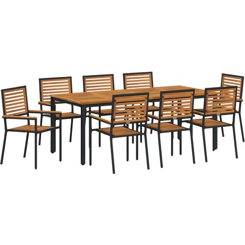 vidaXL 9-dijelni vrtni blagovaonski set crni poli rattan akacija, Složivi vrtni stolci s jastučićima 2 komada crni poli rattan, Vrtni stol 200x90x75 cm Solidna akacija i metal Cijene