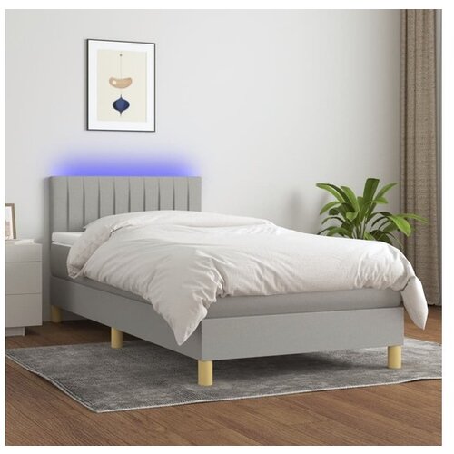 vidaXL Krevet box spring s madracem LED svjetlosivi 90x190 cm tkanina Cene