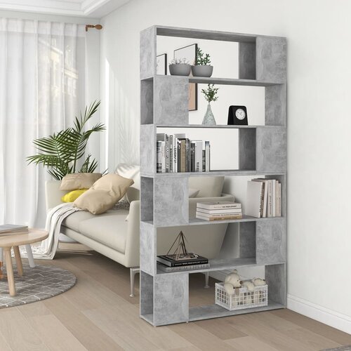 VidaXL Knjižna omara za razdelitev prostora betonsko siva 100x24x188cm Slike