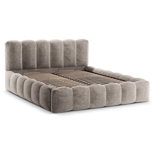 Micadoni Svjetlo smeđi tapecirani bračni krevet s prostorom za pohranu s podnicom 200x200 cm Lupine &amp;ndash; Home Slike