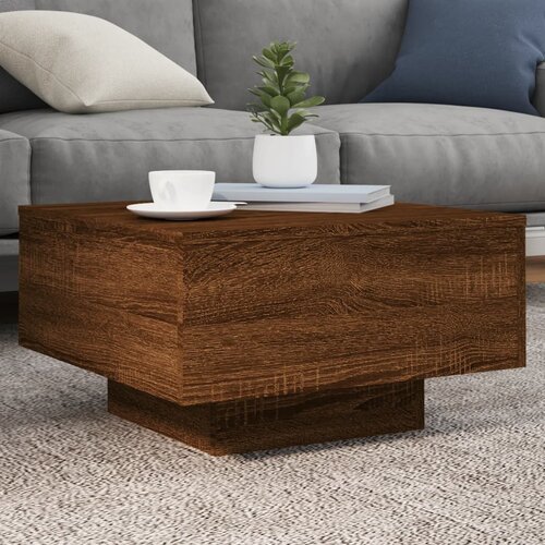  The Living Store Klubska mizica z LED lučmi rjavi hrast 55x55x31 cm - Klubska Mizica, (21448349) Slike