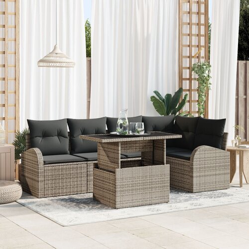VidaXL Vrtni sofa set s 6 kosi in blazinami siva Poli ratan Slike