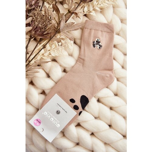 Kesi Beige women's cotton socks with teddy bear applique Slike