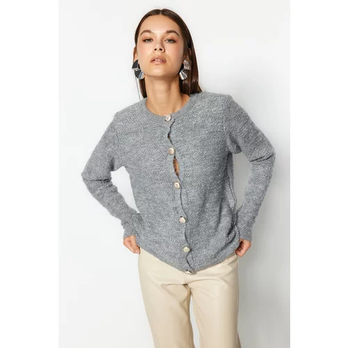 Trendyol Gray Soft Textured Accessory Knitwear Cardigan