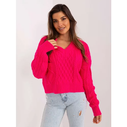 Fashion Hunters Short fuchsia sweater with cables