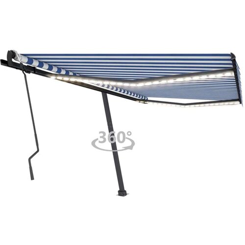  Tenda na ručno uvlačenje s LED svjetlom 450x300 cm plavo-bijela Slike