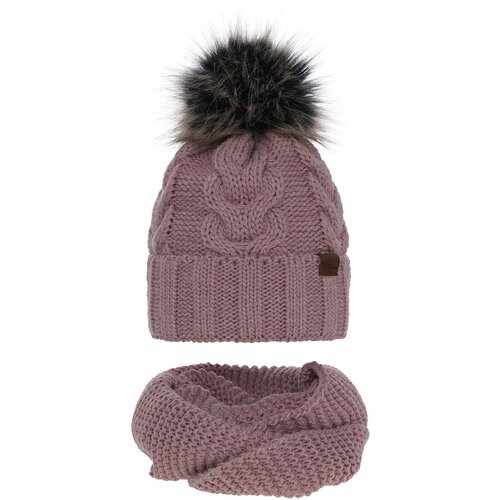 AGBO Girl&#039;s winter set: hat and tube scarf pink Torina with pompom Cene